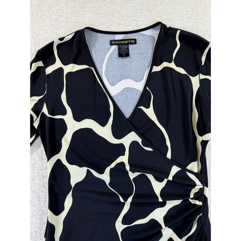 Eva Varro Women Small Black Cream Giraffe Print Faux Wrap Long Sleeve Top Artsy2 - Picture 3 of 8
